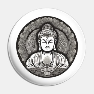 Buddha Black and White Pin