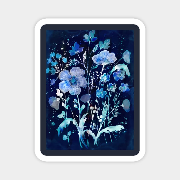 Blue Cyanotype floral Magnet by redwitchart