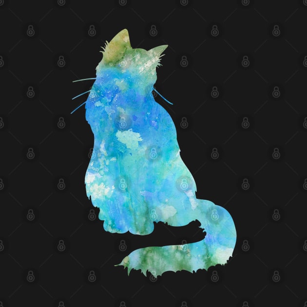 Turquoise Cat Watercolor Painting by Miao Miao Design