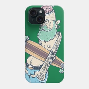 Old Hipser with Skateboard and brain Phone Case