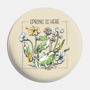 Spring is here , Frog and Flowers  Design Pin