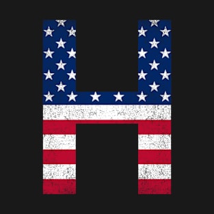 Vintage Letter H Capital Alphabet H American Flag T-Shirt