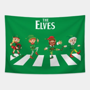 Christmas Elves Abbey Road Parody Tapestry