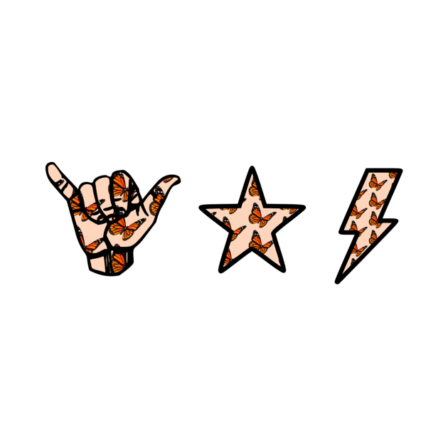 butterfly shaka hand, star & lightning sticker pack by lolsammy910