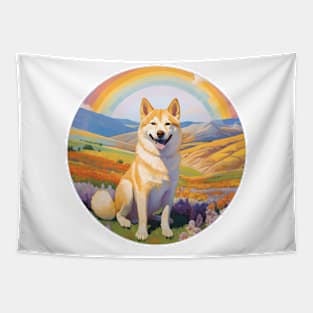 Canaan Dog Memorial Rainbow Bridge Colorful Art Tapestry