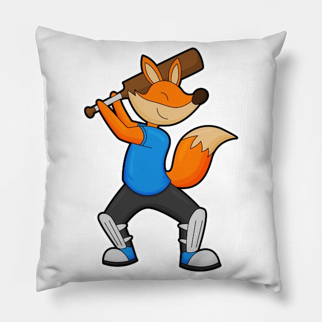 Fox at Cricket with Cricket bat Pillow by Markus Schnabel