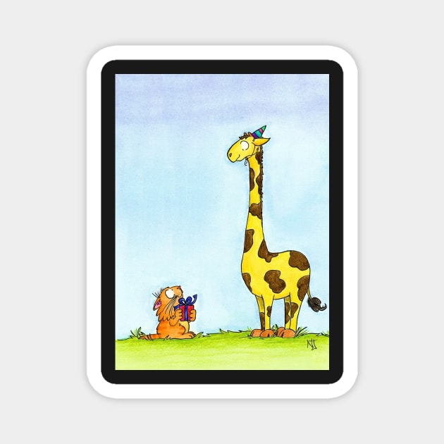 Giraffe Birthday with cat Magnet by nicolejanes