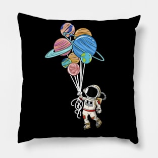 Astronaut Holding Planet Balloons Pillow