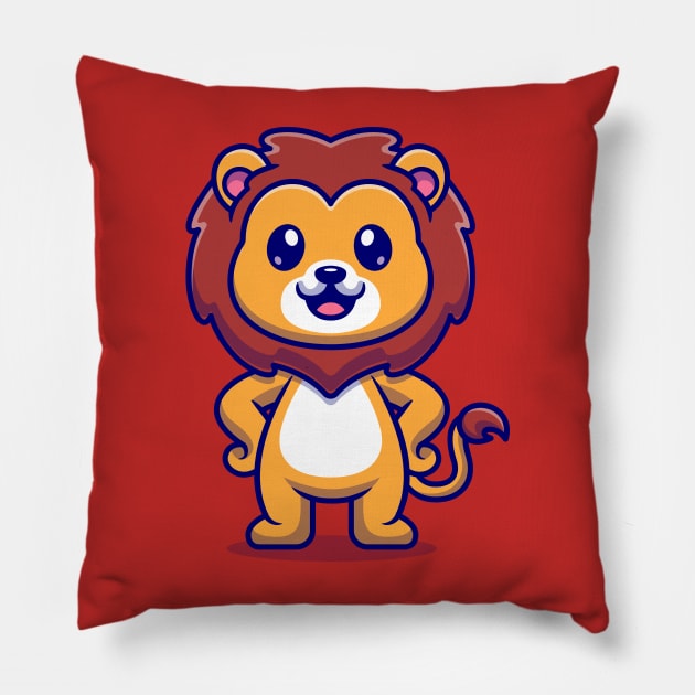 Cute Lion Standing Cartoon Pillow by Catalyst Labs