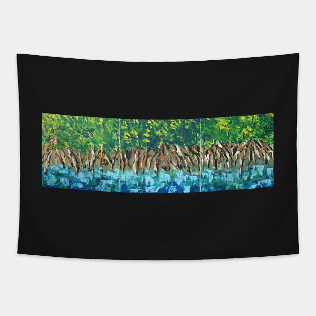 Mangroves On The River (3247a) - Acrylic triptych Tapestry by pops