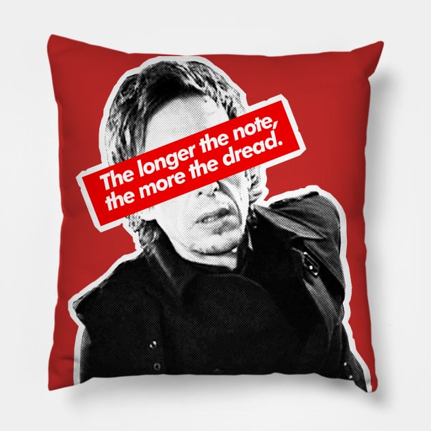 The Longer The Note, The More The Dread - Superhans Peep Show Pillow by DankFutura