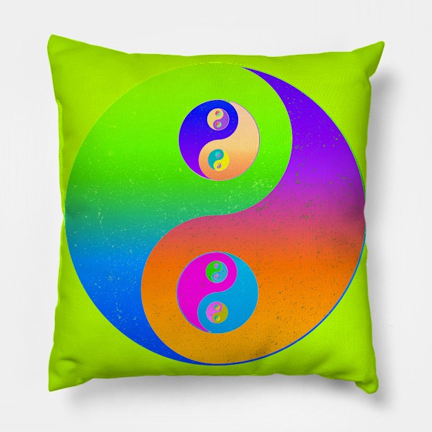 Yin Yang Infinity Trippy Psychedelic Tie Dye Pillow by blueversion