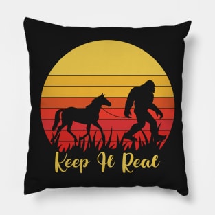 Keep It Real, Funny Bigfoot Sasquatch Retro Sunset, Horse Pillow