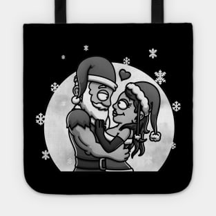 Romantic Young Santa - And Mrs. Claus Black And White Edition Tote