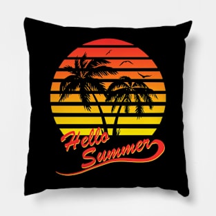 Hello Summer 80s Tropical Sunset Pillow