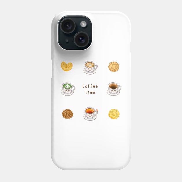 Coffee, Tea and Cookie Illustration Pack 咖啡與餅乾插畫 - Latte, Black Coffee, Black Tea, Matcha Latte, Butter Biscuits Phone Case by Rose Chiu Food Illustration