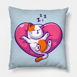 Cute Cat Sleeping On Love Pillow Cartoon Pillow