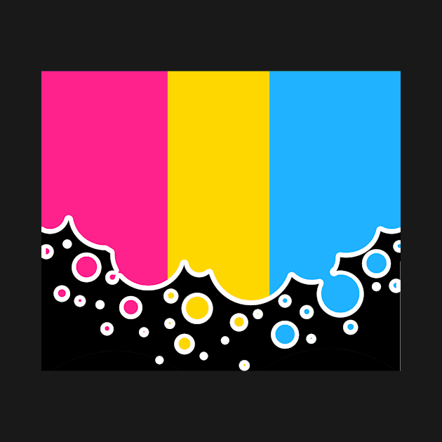 Pan Pride Flag Falling Bubbles Silhouette on Black by VernenInk