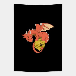 Hand-Drawn Red Dragon with Yellow D20 Dice Tapestry