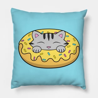 Kawaii yellow doughnut cat Pillow