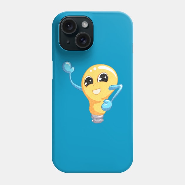 Cartoon Bright Idea Light Bulb Lightbulb Smiling and Waving Phone Case by Squeeb Creative