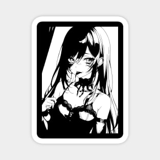 Black & White Long Haired Anime Girl Magnet