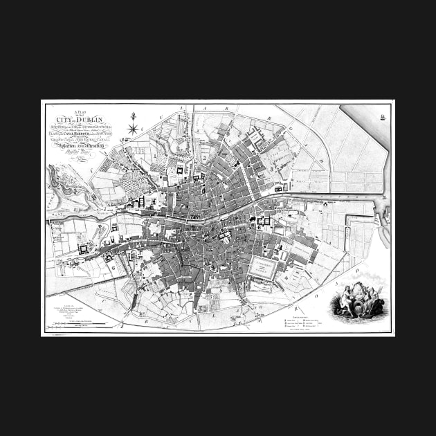 Vintage Map of Dublin Ireland (1797) BW by Bravuramedia