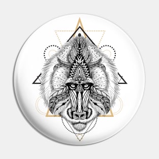 Baboon in aztec style Pin