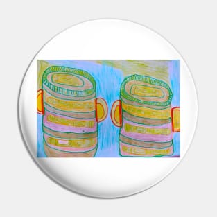 African Drums in Green and Yellow on Blue Background Pin