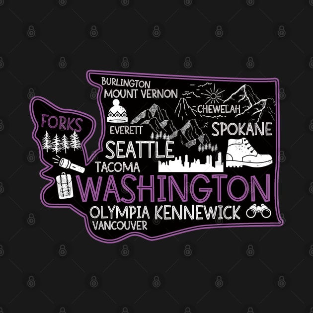 Washington Forks cute map Tacoma Spokane by BoogieCreates