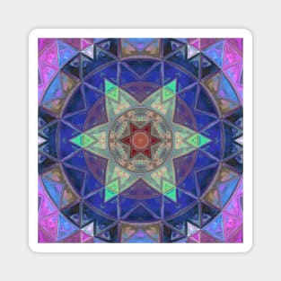 Mosaic Kaleidoscope Flower Teal Blue and Pink Magnet