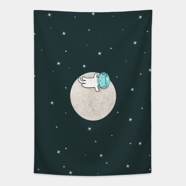 Cute cat sleeping on a moon Tapestry by Purrfect