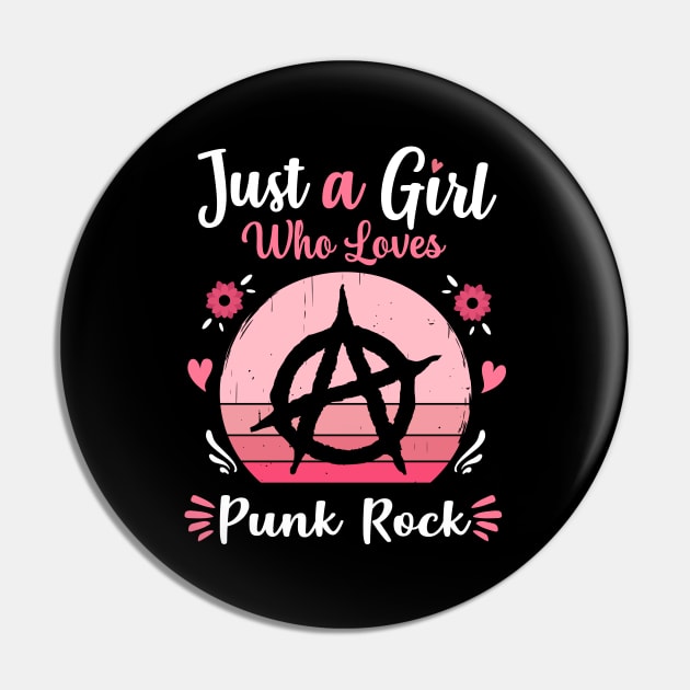 Just A Girl Who Loves Punk Rock Pink Retro Vintage gift idea Pin by Lyume