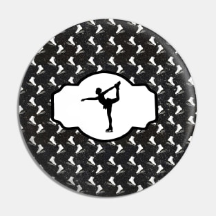 Figure Skater on Digital Black Glitter Background With Figure Skates Pin