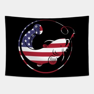 4th of July Fishing American Flag Tapestry