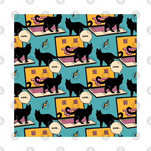 404 Error Laptop Black Cat Pattern in blue by The Charcoal Cat Co.