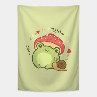 Meet the Best of Friends: A Frog in a Mushroom Hat and a Snail Tapestry