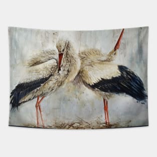 Storks in the nest Tapestry