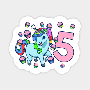 I am 5 with unicorn - girl birthday 5 years old Magnet