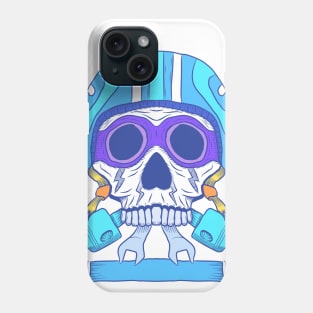 Skull rider illustration, with bright modern color. head with retro classic helm. Phone Case