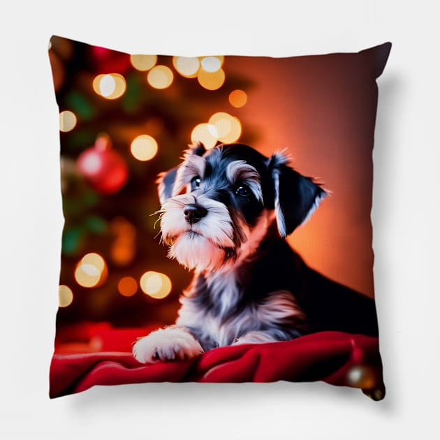 Schnauzer Puppy Dog Christmas Pillow by nicecorgi