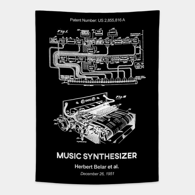 Music Synthesizer Patent White Tapestry by Luve
