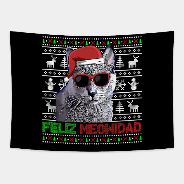 Korat Cat Feliz Meowidad Funny Christmas Tapestry by TheBeardComic