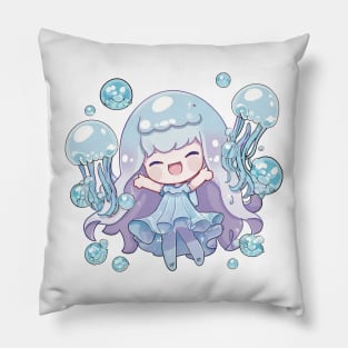 Pastel Jellyfish Girl Chibi Anime Art Pillow