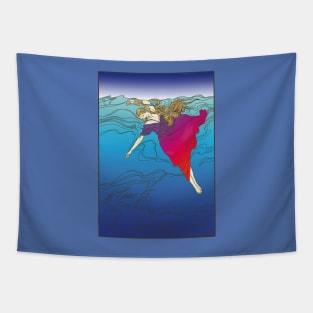 Drowning Girl (red on blue) Tapestry