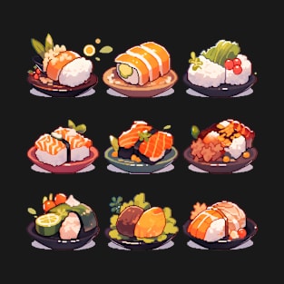 Cute Sushi Anime Food Pixel Art T-Shirt