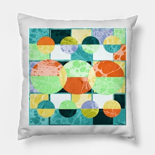 Abstract Mid Century Circles Pattern in Marbled Paper Pillow