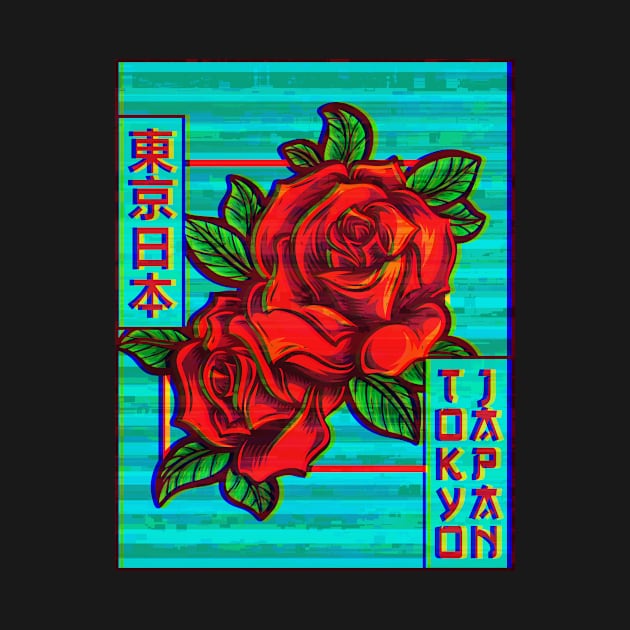 Roses Tokyo Japan Vaporwave Aesthetic Vintage Gift by Alex21