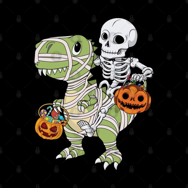 Skeleton Riding Mummy Dinosaur T Rex - Trick Rawr Treat by MasliankaStepan