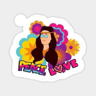 Peace Love and Flower Power Happy Hippie Vibes Retro Magnet